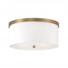 Capital Canada 2015AD-480 - 3-Light Flush Mount in Aged Brass - White Fabric Drum Shade with Diffuser