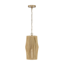 Capital Canada 344613BWB - 8.75" W x 17.25" H 1-Light Pendant in Matte Brass and Handcrafted Blonde Mango Wood
