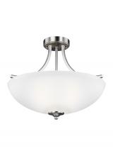 Generation Lighting 7716503-962 - Geary transitional 3-light indoor dimmable ceiling flush mount fixture in brushed nickel silver fini