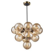 Artcraft AC11872AM - Gem Collection 13-Light Chandelier with Amber Glass Black and Brushed Brass